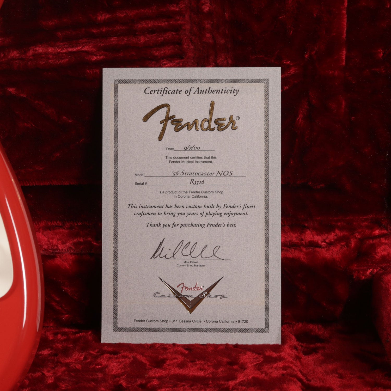 2000 Fender '56 NOS Reissue Stratocaster, Fiesta Red, Gold Hardware